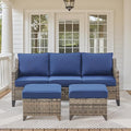 Patio Bistro Set, 3 Piece Outdoor Patio Furniture with 3-Seat Patio Wicker Sofa, Ottomans and Comfy Cushions, Rattan Wicker Conversation Set with High Back, Conversation Sets for Patio