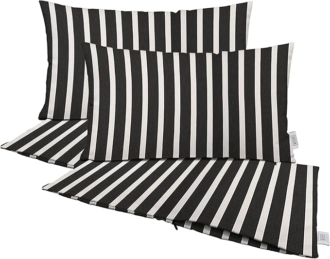 RSH DECOR: Sunbrella Pillow Covers Set of 4 | Covers Only - 26" x 16" | Outdoor Lumbar Pillow Covers Crafted with Sunbrella Performance Fabric | Shore Classic