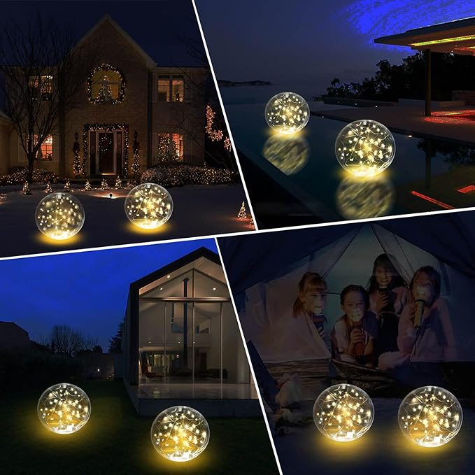 Solar Powered Floating Pool Lights - 14" Inflatable Waterproof Floating Light UP Pool Glow Balls, 3000K Warm-White Led Pool Lights That Float for Party Decorations, Outdoor Patio Detor (8)