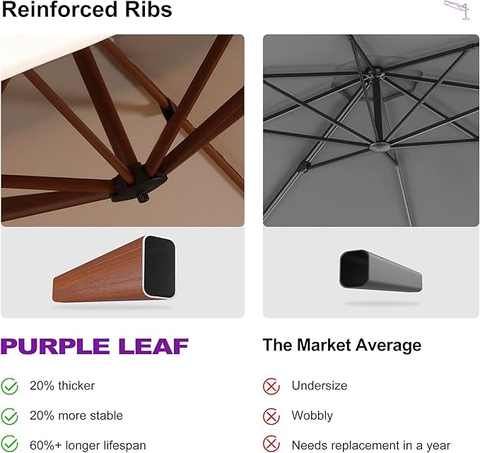 PURPLE LEAF 10ft Patio Umbrella Outdoor Square Umbrellas Large Cantilever Umbrella Windproof Offset Umbrellas Heavy Duty Sun Umbrella for Garden Deck Pool Patio, Beige