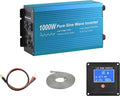 Pure Sine Wave Power Inverter 1000W DC12V to AC 110V with Dual sockets and USB, LCD Remote kit. (1000W)