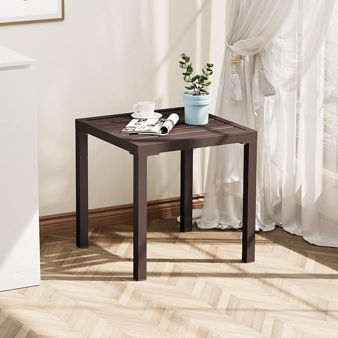 Crestlive Products Outdoor Side Table Set of 2 - Small Metal Square End Table - Easy to Assemble, Weather Resistant Ideal for Garden, Patio, Poolside, Beach, Balcony, Porch