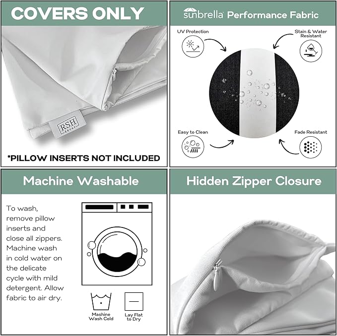 RSH DECOR: Sunbrella Pillow Covers Set of 2 | Covers Only - 20" x 12" | Outdoor Lumbar Pillow Covers Crafted with Sunbrella Performance Fabric | Stanton Lagoon