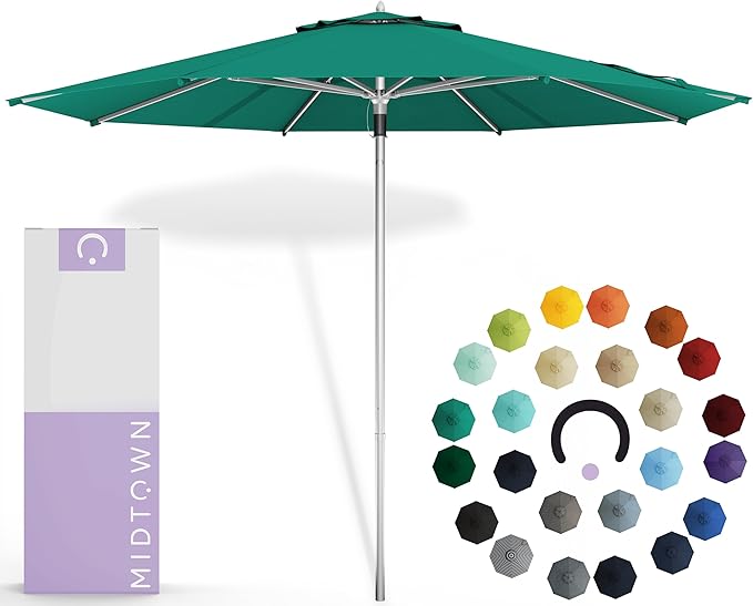 Midtown Umbrellas Push Pop Sunbrella Umbrella 8 Feet Outdoor Umbrella in Canvas Teal Acrylic Fabric - Patio Umbrella, Backyard Umbrella, Garden Umbrella, Picnic Table Umbrella & Pool Umbrella - Black Pole