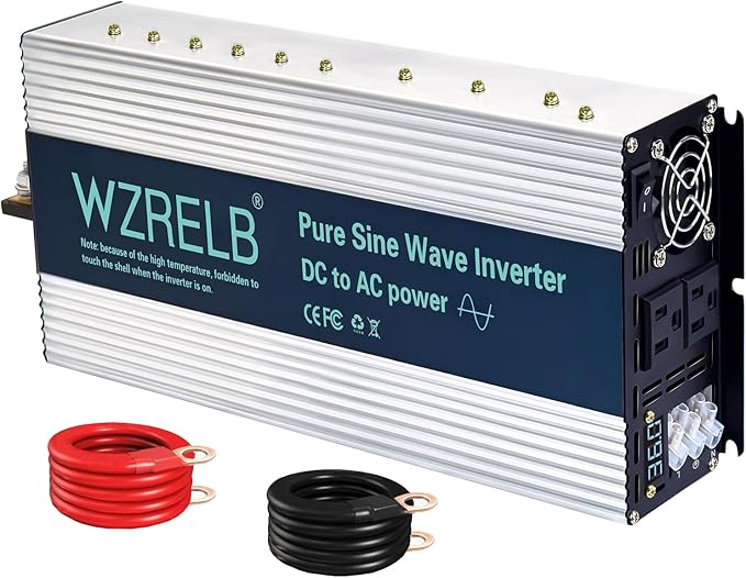 WZRELB 2500W Pure Sine Wave Inverter, Car Power Inverter 36V DC to 110V 120V AC Converter for RV, Truck, Solar, Outdoor with Dual AC Outlets, Hardwire Port, Surge 5000W, LED Display,Off-Grid