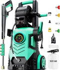 2025Upgraded Pressure Washer 5000PSI with Adjustable Touch Screen 8 Level, 34" Tall, 4 Quick Connect Nozzles,Inlet Hose&Filter&500mlFoam Cannon for Cars/Fences/Driveways/Home Cleaning,Green