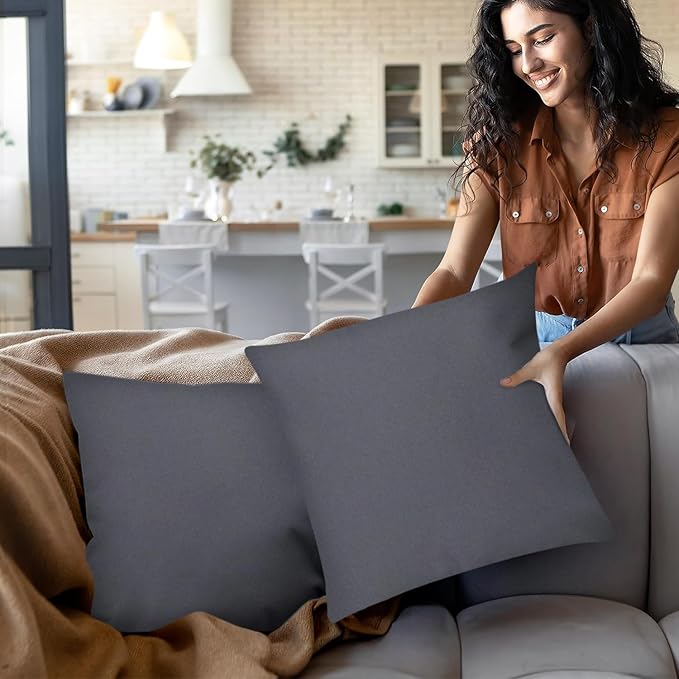 Covers & All Premium Square Throw Pillow Inserts with Covers Set of 4, 16 x 16 Inches Charcoal Gray, Decorative Cushions for Couch Sofa Home Decor Office Travel UV Resistant Waterproof Soft Cushions