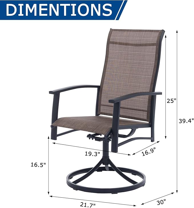 Patio Swivel Chairs Set of 6, Outdoor Swivel Chairs with Armrest, High Back Patio Chair with Metal Frame, All-Weather Outdoor Dining Chair for Deck, Porch and Lawn, Mocha