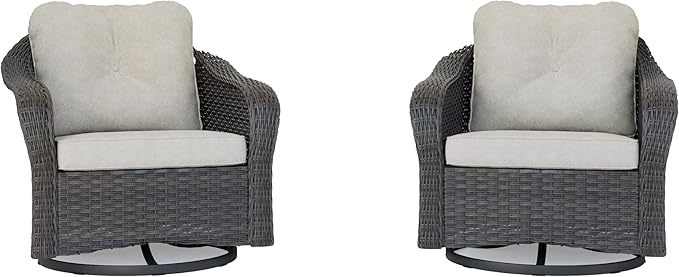 Wicker Swivel Rocking Chairs Set 2, Outdoor Brown Wicker Swivel Glider Chair Outdoor Rocking Chair with Water-Resistant Cushions, Beige