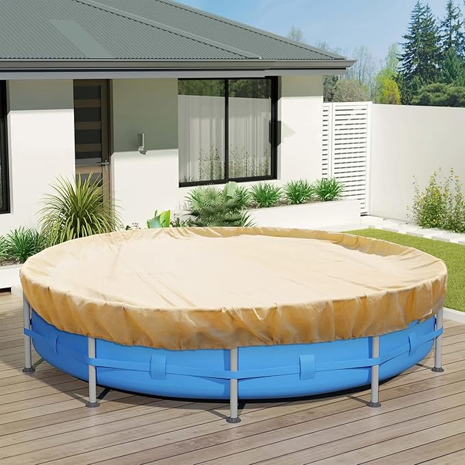 ECOOPTS Round Pool Cover for Above Ground Pools, Swimming Pool Cover Protector Winter Safety Cover (10 ft, Beige)