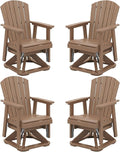 SERWALL Adirondack Swivel Glider Chair, HDPE Swivel Glider Set of 4 for Outdoor, All-Weather Glider Chair for Porch, Balcony, Wood Brown