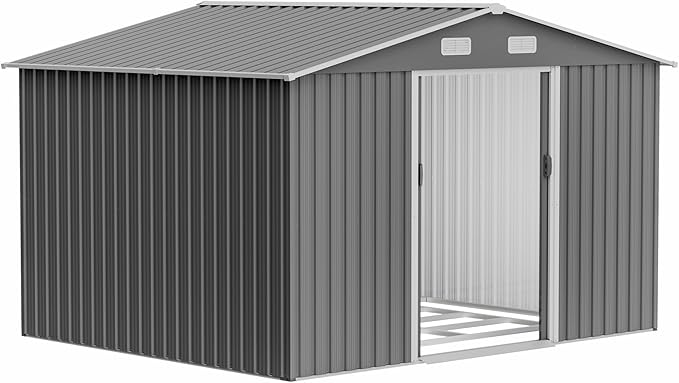 Spacious 10X8 FT Outdoor Storage Shed, All Weather Metal Sheds with Lockable Doors, Tool Shed for Garden, Patio, Backyard, Lawn, Black