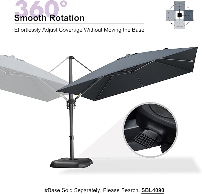 PURPLE LEAF 10 Feet Patio Umbrella Outdoor Cantilever Square Umbrella Aluminum Offset Umbrella with 360-degree Rotation for Garden Deck Pool Patio, Grey