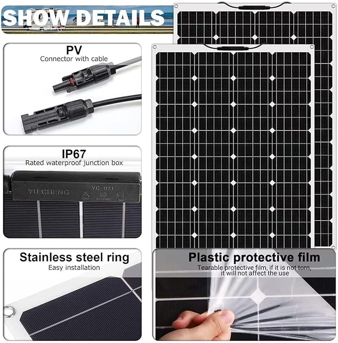 1000 Watt Flexible Solar Panel for RV, 2 × 500 Watt 12 Volt Solar Power Panel Kit with 40A Solar Charge Controller Monocrystalline Solar Panels for Camping Off Grid Car Battery Charging Boat