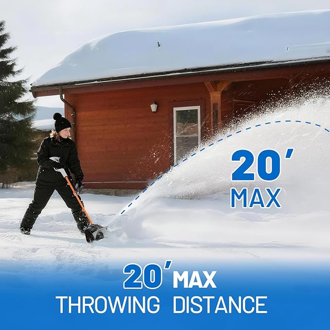 Litheli Cordless Snow Shovel, 20V 12'' Lightweight Electric Snow Blower for Driveway, Battery Powered Snow Thrower, 2.0Ah and 4.0Ah Battery Included