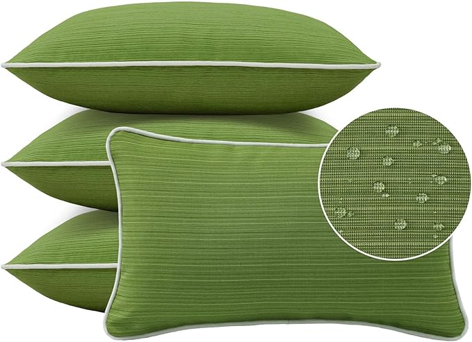 Decorative Outdoor Water Repellent Throw Pillows with Inserts, Set of 4, 20" x12" Pillows for Patio, Backyard, Bed, Couch, and Patio Furniture, Lawn Green