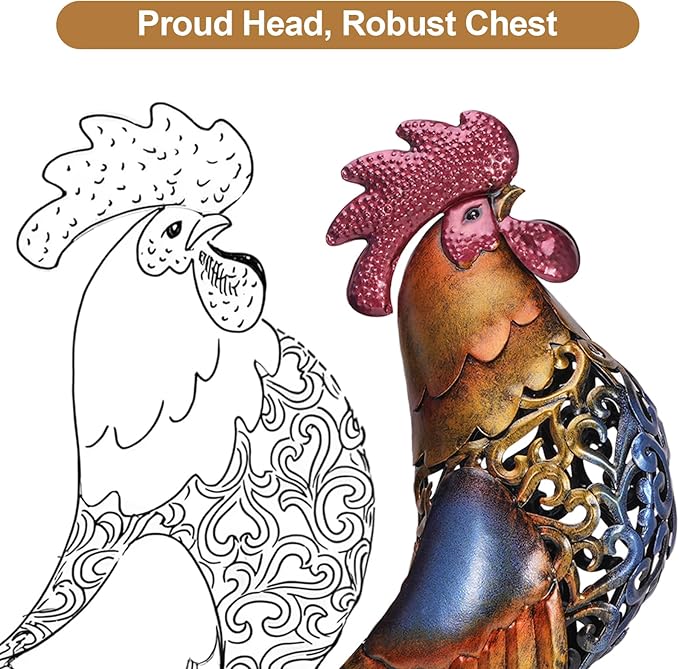 Rooster Garden Statues,Vintage Chicken Statue for Outdoor Decor, Regal Mighty Metal Rooster,Perfect Handmade Gift for Housewarming, Frinds, Garden Lover