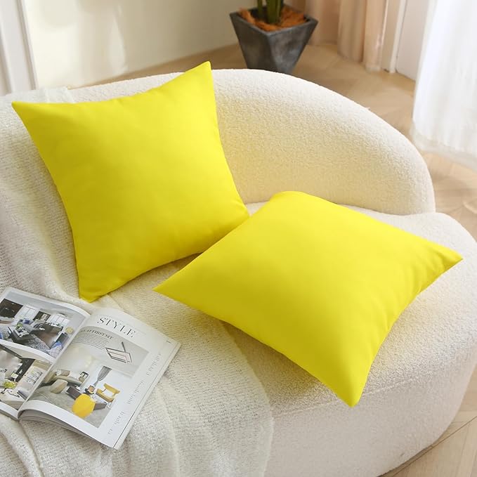 18" x 18" Throw Pillows, Outdoor Waterproof Pillows with Inserts, Square Decorative Pillows for Patio Furniture Garden Couch Sofa Home(Yellow, Set of 2)