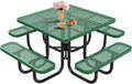 47'' Heavy-Duty Metal Picnic Tables with Umbrella Hole, Outdoor Steel Heavy Duty Commercial Grade Black Table, Outdoor Bench Set for Lawn, Patio, Park, Yard, Garden, Porch (Set C, Square)