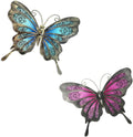 LIFFY Metal Butterfly Wall Decor,2Pack 12" Glass Butterfly Outdoor Wall Art Sculptures,Hanging Garden Decor Outside for Home,Yard,Fence,Patio