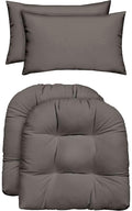 RSH DECOR: Tufted U-Shapes & Lumbars 2 of Each | 22" x 22” & 20" x 12" | Water-Resistant Spun Fabric | Outdoor Wicker Cushions & Support Pillows for Patio Furniture | Gray/Grey