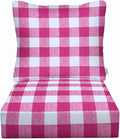 RSH DECOR Deep Seating Cushion with Pillow Back | 22” x 25” Seat | Water and Fade-Resistant Spun Fabric | Outdoor Chair Cushion Set for Patio Furniture | Classic Pink Buffalo Plaid