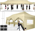 COBIZI 10x30 Pop up Canopy Tent 10x30 Canopy with Sidewall Waterproof Heavy Duty Commercial for Parties Outdoor Garden Gazebo Tent, Carry Bag with Wheel(10x30ft with Sidewalls,Khaki)