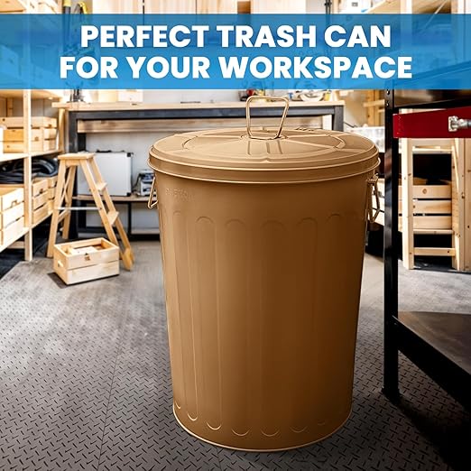 Plexon Large Metal Trash Can with Lid 20 Gallon, Decorative Outdoor Trash Can Heavy Duty Galvanized Metal Bucket with Lid for Garage Workshop Ash Storage Farmhouse, Copper