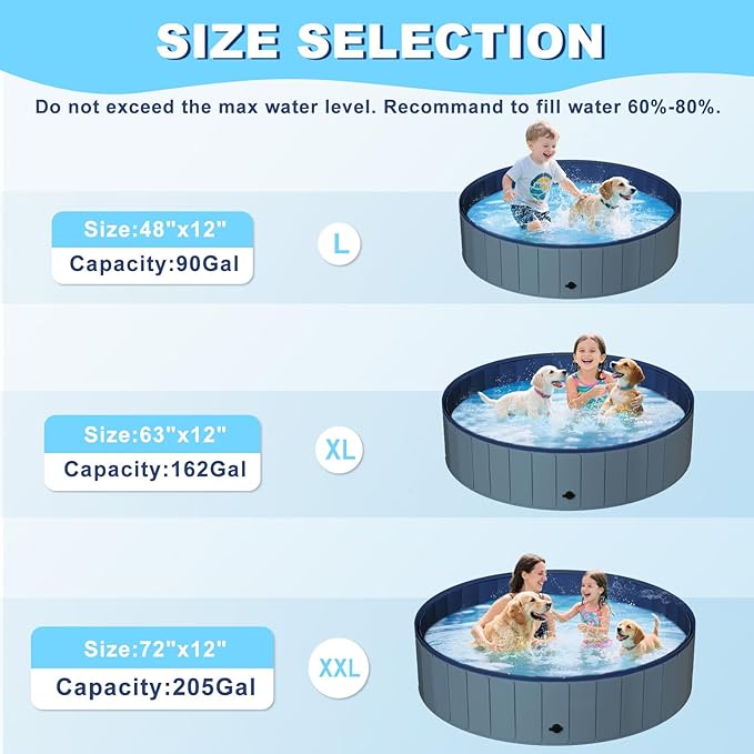 UCCY Foldable Dog Pool for Large Dogs Hard Plastic Kiddie Swimming Pool Non-Slip Portable Dog Bathtubs Collapsible Multi-Use Whelping Box Ball Pit Outdoor Pool for Backyard Duck Pond Grey XXL-72"x12"