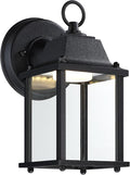 LIT-PaTH Outdoor LED Wall Lantern, Wall Sconce as Porch Lighting Fixture, 3000K Warm White, 9.5W 800 Lumen, Aluminum Housing Plus Glass, Black Finish, 1-Pack