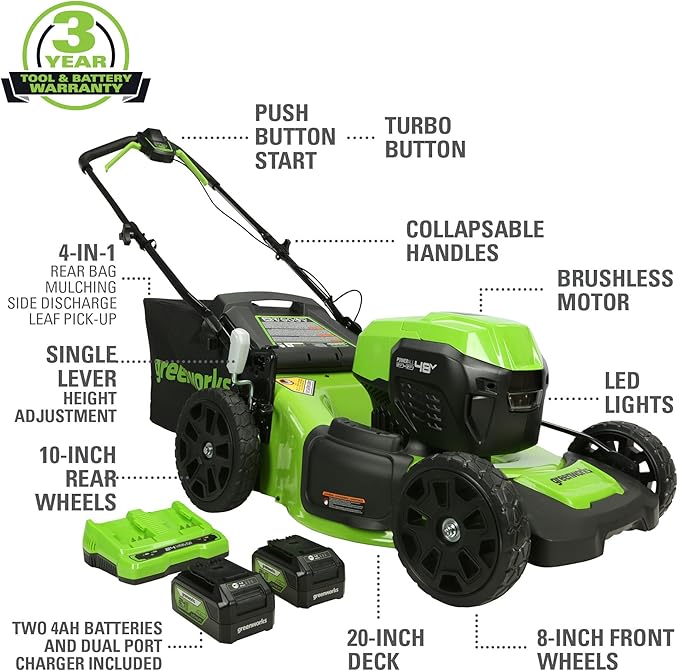 Greenworks 48V (2x24V) Lawn Mower Combo - 21" self propelled Lawn Mower, 12" String Trimmer, 320 CFM Blower, Circular Saw – All-in-One Cordless Combo: Ideal for Home Yard Work & DIY Projects