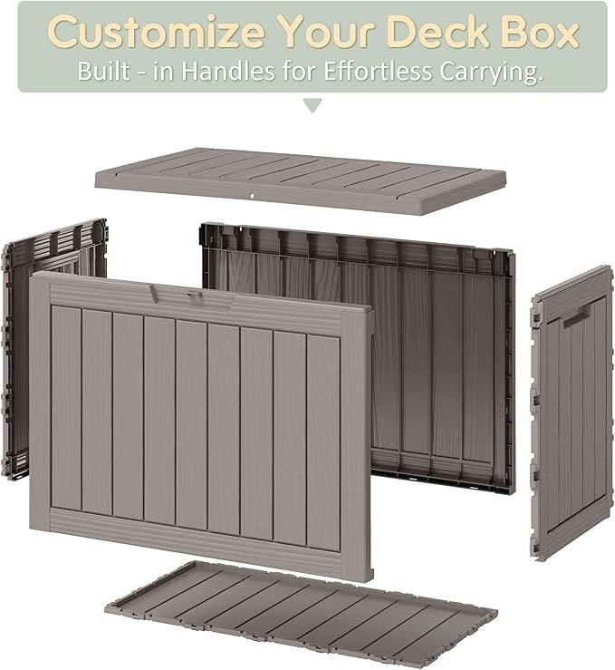 Outdoor Storage Box, Resin Deck Boxes Indoor and outdoor, Waterproof Storage Box Lockable Lid (Grey, 45 Gallon)