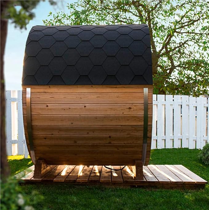 ZONEMEL Outdoor Barrel Steam Sauna, Wood Sauna Room for 2 Person with 4.5KW ETL TOULE Heater, Volcanic Stones, Asphalt Shingles, Waterproof Tarp, 8mm Tempered Glass, 220V, Rubber Base(0-195℉)