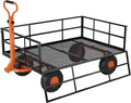 Versatile Garden Cart for Lawn and Yard with Heavy Duty Steel, 1200 Lbs Capacity Mesh Steel Garden Cart Folding Utility Wagon with Removable Side Panels, Long Handle, 10" Tires - Black and Orange