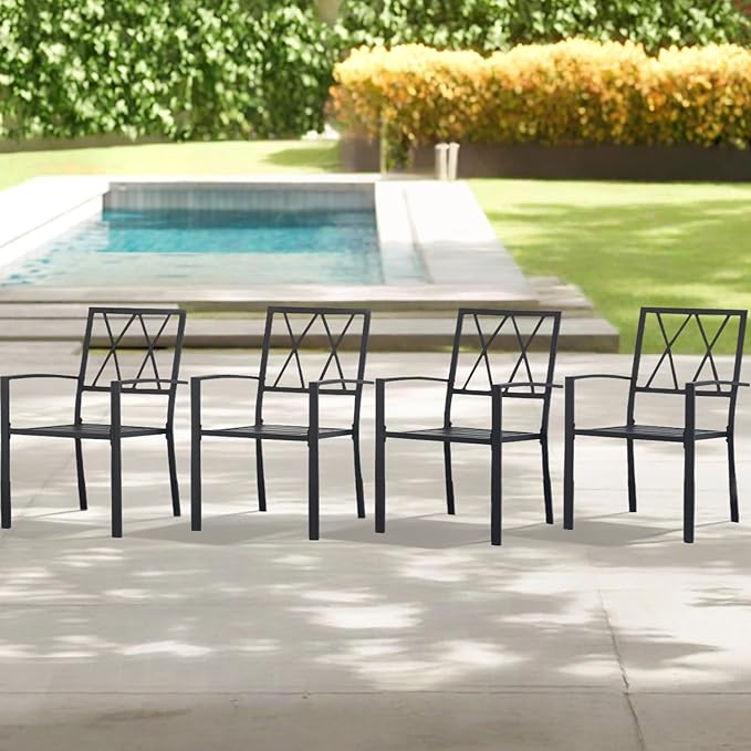 Outdoor Dining Chairs Set of 8, Aluminum Frame Stackable Patio Dining Chairs with Armrest, Wrought Iron Patio Bistro Chairs for Lawn, Backyard, Garden, Porch