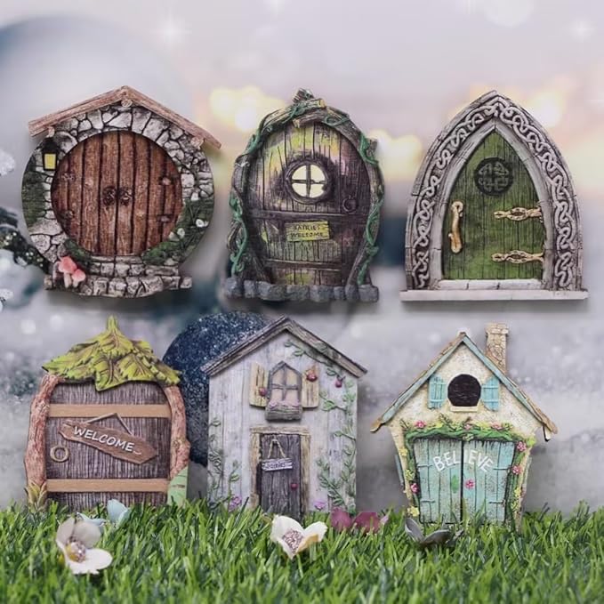 Red Streak Whimsical Miniature Fairy Door - Handcrafted 3D Mini Woodland Portal Tree Accessory for DIY Garden Landscapes, Terrarium Decor & Collector's Fantasy Displays