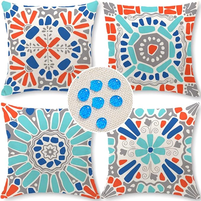 Cirzone Outdoor Pillow Covers 16x16 Set of 4 Morden Geometric Patterns Waterproof Throw Outdoor Pillows Boho Decorations for Funiture Patio Garden Home
