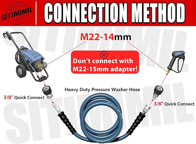 3/8'' Pressure Washer Hose 100FT - Kink Resistant Steel Wire Braided, Wear Resistant, 3/8" Stainless Steel Quick Connect, with M22 14mm Adapter Set, Hot and Cold Water Power Washer Hose, 4200 PSI
