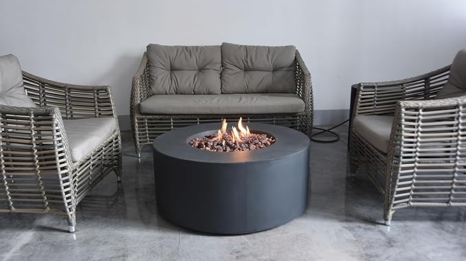 AMS Fireplace | Modeno Venice Package | Black Natural Gas Fire Pit Table for Outside Patio Bundle with Wind Guard, and SS Burner Lid | Free Rubber Mat & Ice Bucket
