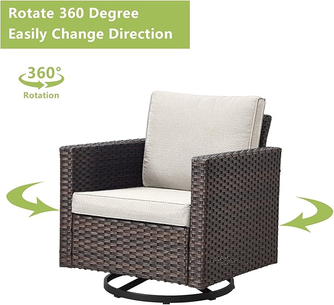 Rilyson Wicker Outdoor Patio Furniture Set - 8 Piece Patio Conversation Set with 4 Swivel Rocker Chairs,2 Rattan Ottoman,1 Couch and 1 Metal Coffee Table for Outside Porch Deck Backyard(Brown/Beige)
