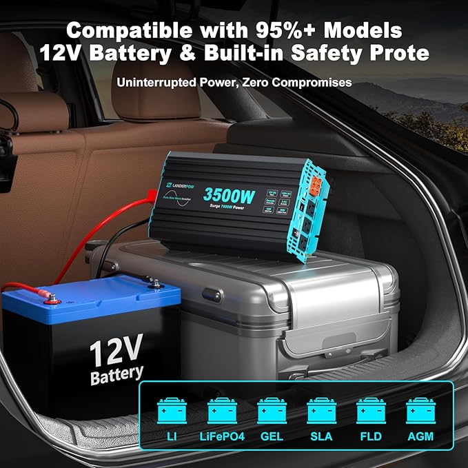 Pure Sine Wave 3500W Power Inverter 12V DC to 120V AC for RV, Truck, Home, Off-Grid, Solar, Inverter with 3 AC Outlet, 30W USB-C, 5V 3.1A USB, Hardwire Port, 15FT Remote Control, Surge 7000W