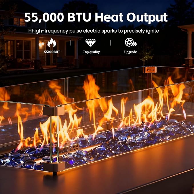 42" Propane Outdoor Fire Pit Table, 55,000 BTU Rectangular Aluminum Firepits with Tank Table and Waterproof Cover