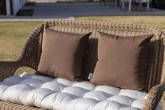 RSH DECOR: Sunbrella Square Throw Pillows Set of 4 | 24" x 24" | Water and Fade-Resistant Performance Fabric | Outdoor Pillow Covers with Down-Alternative Inserts | Canvas Taupe