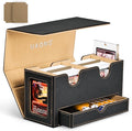 MTG Deck Box with 2 Commander Display and Dice Tray-Patented Design, Double Deck Box for 280+ Single Sleeved Cards, Leather Magnetic Card Storage Box Fits for TCG CCG Magic Cards (Black&Khaki)