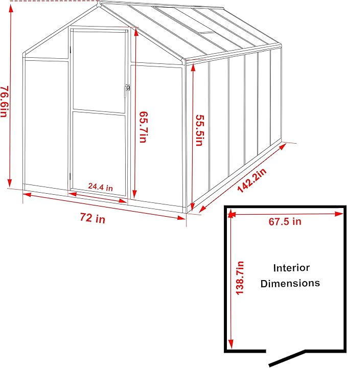 BlueWish 6x12FT Greenhouse for Outdoors, Aluminum Heavy Duty Greenhouse Kit with Lockable Door, 4MM Thickness Polycarbonate, Upgraded Rivet Structure Walk-in Green House for Garden, Gray