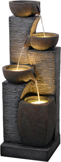 38.2" Tall Outdoor Water Fountain,Stone Texture Modern 4 Tiers Cascading Bowls Garden Fountains Outdoor,Suit for Patio, Deck, Porch, Lawns, Backyard and Home Art Decor