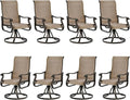 UDPATIO Patio Swivel Dining Chairs Set of 8, Outdoor Swivel Chairs High Back with All Weather Textilene Metal Rocking Frame for Lawn Garden Backyard, Brown