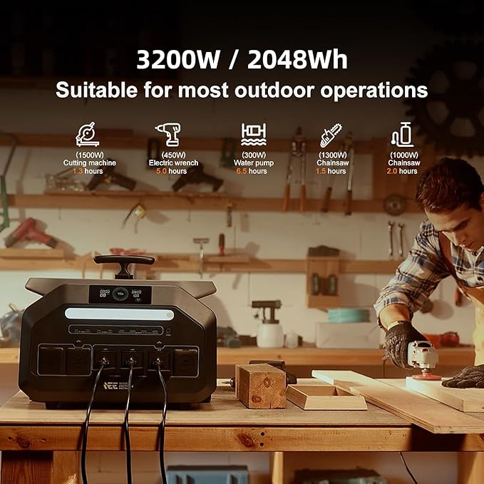 IEE P3200 Solar Generator With 2 * 400W Solar Panel, 2048Wh/3200W Power Station(6400W Peak),1800W Super Fast Charging,APP Control Emergency Power Station for Home, Camping, Power Outages