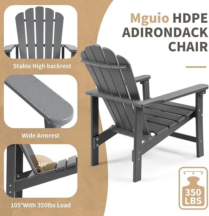 Stackable Adirondack Chairs Set of 6, Space Saving HDPE All-Weather Fire Pit Chair with Cover for Outdoor Lawn Porch Deck