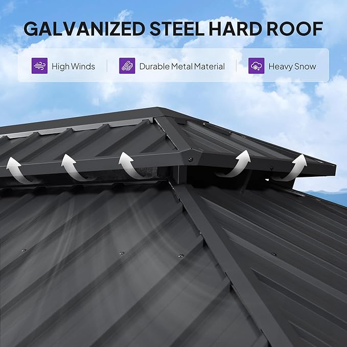 PURPLE LEAF 10' X 14' Outdoor Gazebo Hardtop Metal Roof White Aluminum Frame Heavy Duty Gazebos with Curtain and Netting for Patio, Garden and Backyard, Grey